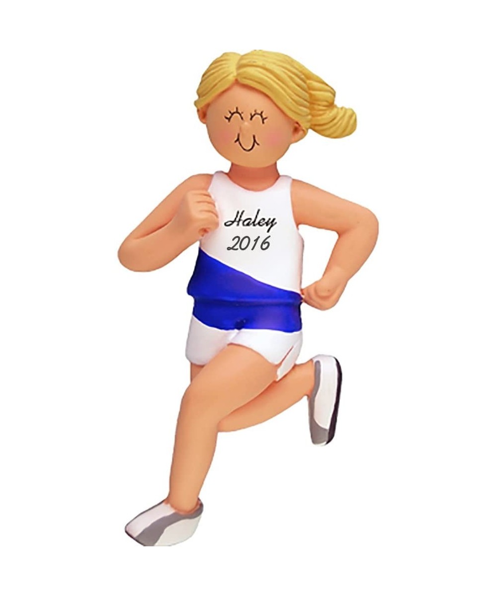 Runner Personalized Christmas Ornament - Marathon - Girl - Blonde Hair - Handpainted Resin - 4.5" Tall - Free Customization -...