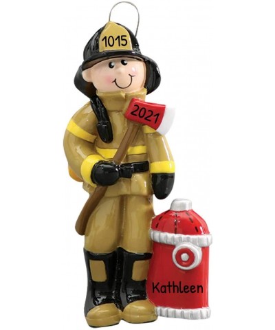 Personalized Fireman Christmas Tree Ornament 2020 - Firefighter Male Brown Uniform Axe Red Hydrant Incident Emergency Rescue ...