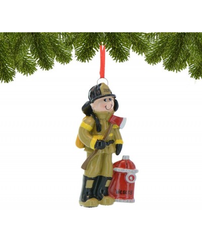 Personalized Fireman Christmas Tree Ornament 2020 - Firefighter Male Brown Uniform Axe Red Hydrant Incident Emergency Rescue ...