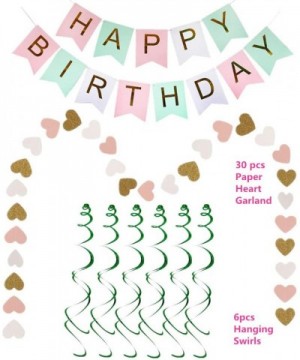 91 Pieces Birthday Party Decorations-Pink And Mint Green Birthday Party Supplies For Women-Happy Birthday Banners-Pom Poms Fl...