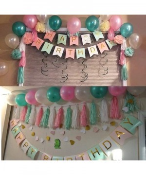 91 Pieces Birthday Party Decorations-Pink And Mint Green Birthday Party Supplies For Women-Happy Birthday Banners-Pom Poms Fl...