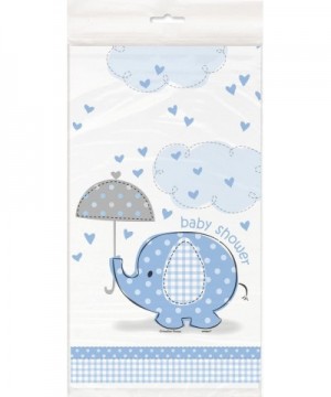 Blue Elephant Boy Baby Shower Plastic Tablecloth- 84" x 54 - Blue - CM11CGFQ4F9 $7.17 Tablecovers