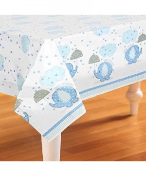 Blue Elephant Boy Baby Shower Plastic Tablecloth- 84" x 54 - Blue - CM11CGFQ4F9 $7.17 Tablecovers