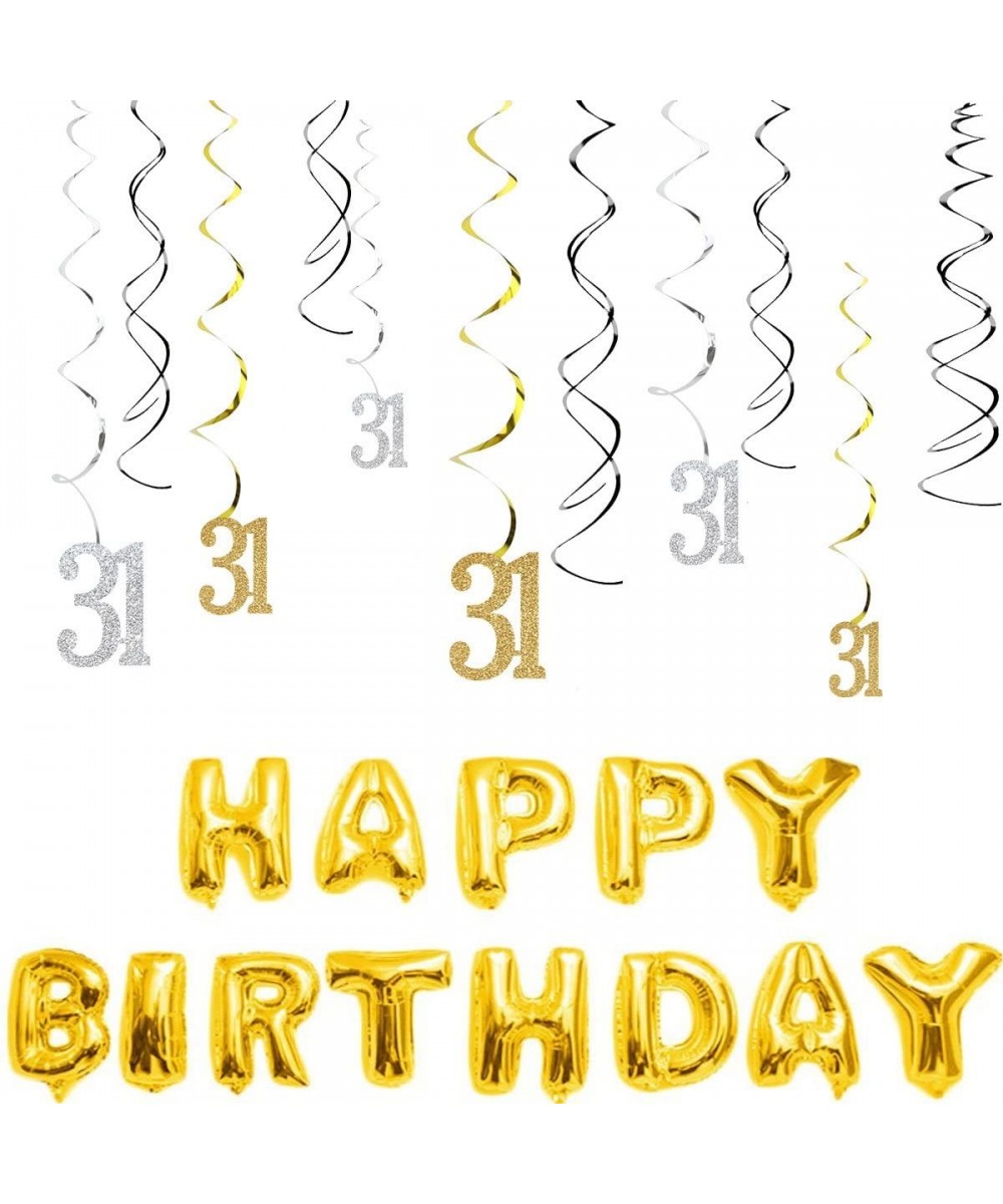 31th Birthday Decorations Kit-Gold Silver Glitter Happy 31 years old Birthday Banner & Sparkling Celebration Hanging Swirls- ...