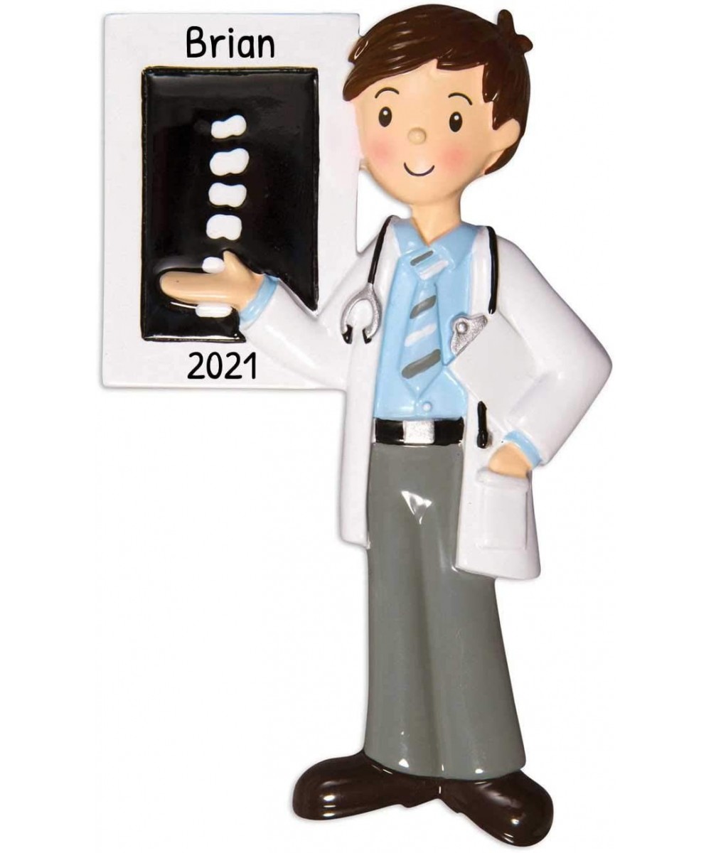 Personalized Chiropractor Christmas Tree Ornament 2020 - Brunette X-ray Tech Practitioner Man Spine Exposure Male Brown Hair ...