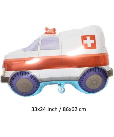 7 Pack Vehicle Balloons Mylar Helium Foil Train School Bus Tank Fire Truck Police Car Ambulance Truck Balloons for Birthday B...