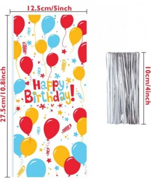 100 Pieces Birthday Party Treat Bags Bright Balloon Print Clear Plastic Cellophane Candy Goodie Gift Bags with 100 Pieces Sil...