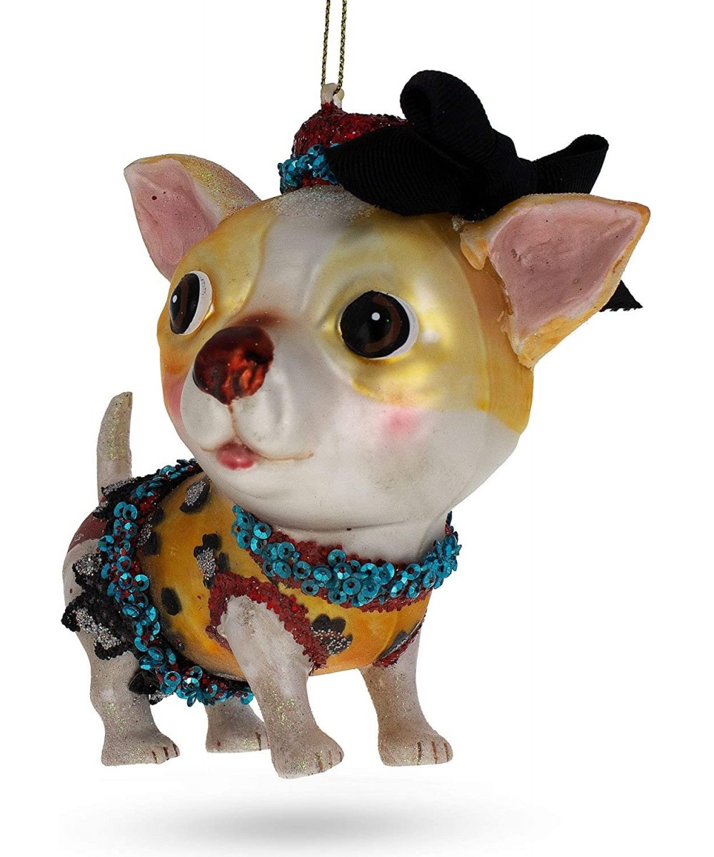 Stylish Chihuahua Glass Christmas Ornament - CH18L6RNUCY $17.54 Ornaments