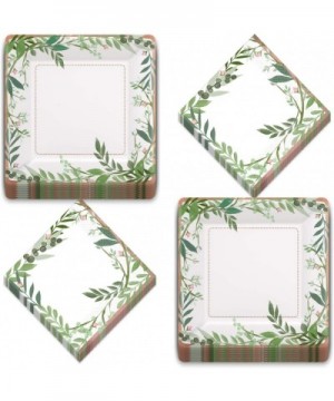 Love and Green Leaves Rose Gold Metallic Square Bridal Dessert Plates and Luncheon Napkins (Serves 16) - Love and Green Leave...