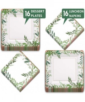 Love and Green Leaves Rose Gold Metallic Square Bridal Dessert Plates and Luncheon Napkins (Serves 16) - Love and Green Leave...