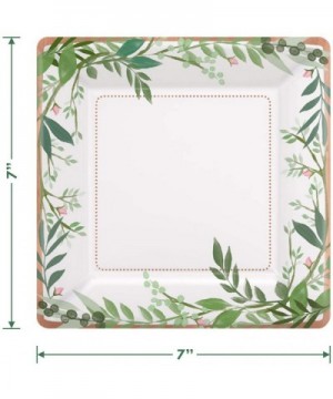 Love and Green Leaves Rose Gold Metallic Square Bridal Dessert Plates and Luncheon Napkins (Serves 16) - Love and Green Leave...