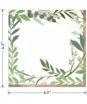 Love and Green Leaves Rose Gold Metallic Square Bridal Dessert Plates and Luncheon Napkins (Serves 16) - Love and Green Leave...