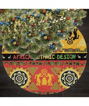 African Culture Print Xmas Tree Skirt Diameter 90cm Luxury Xmas Tree Skirt Mat for Christmas Party Holiday Decorations - Afri...