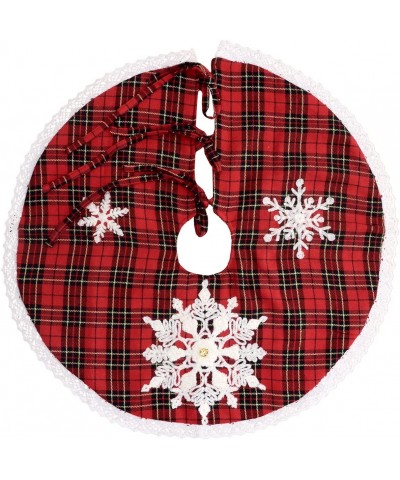 Mini Christmas Tree Skirt for Small Tabletop Tree- Embroidered Snowflake- Round 21 Inch- Double Thickness- Red and Black Buff...
