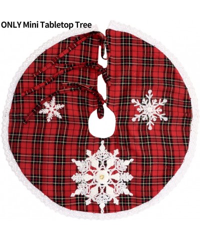 Mini Christmas Tree Skirt for Small Tabletop Tree- Embroidered Snowflake- Round 21 Inch- Double Thickness- Red and Black Buff...