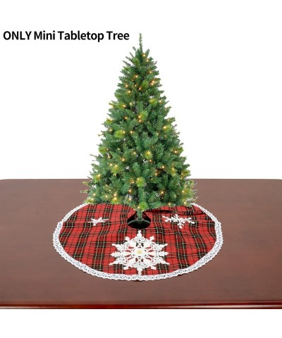 Mini Christmas Tree Skirt for Small Tabletop Tree- Embroidered Snowflake- Round 21 Inch- Double Thickness- Red and Black Buff...