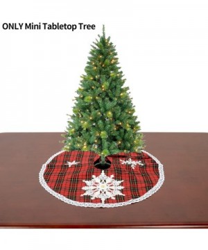 Mini Christmas Tree Skirt for Small Tabletop Tree- Embroidered Snowflake- Round 21 Inch- Double Thickness- Red and Black Buff...