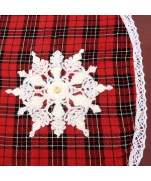 Mini Christmas Tree Skirt for Small Tabletop Tree- Embroidered Snowflake- Round 21 Inch- Double Thickness- Red and Black Buff...