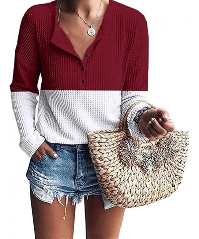 Women's Casual Long Sleeve V Neck Solid Henley Shirt Rib Knit Blouse Button Tunic Tops - 2-red - CL192HZUNE4 $19.65 Cake Deco...