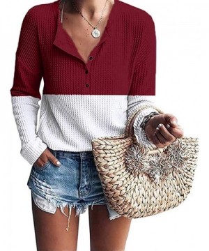 Women's Casual Long Sleeve V Neck Solid Henley Shirt Rib Knit Blouse Button Tunic Tops - 2-red - CL192HZUNE4 $19.65 Cake Deco...