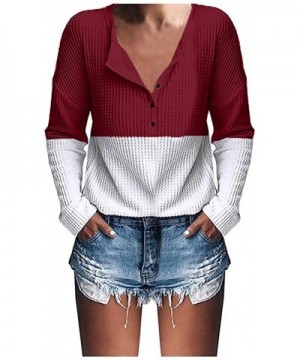 Women's Casual Long Sleeve V Neck Solid Henley Shirt Rib Knit Blouse Button Tunic Tops - 2-red - CL192HZUNE4 $19.65 Cake Deco...