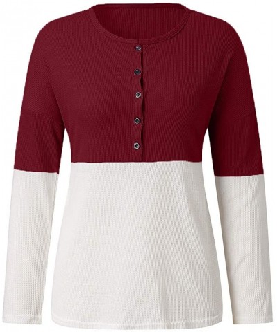 Women's Casual Long Sleeve V Neck Solid Henley Shirt Rib Knit Blouse Button Tunic Tops - 2-red - CL192HZUNE4 $19.65 Cake Deco...