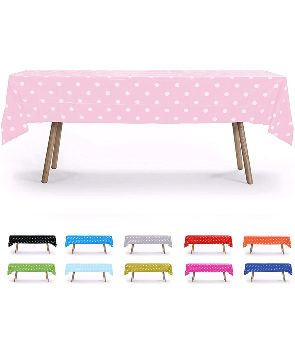 Table Cloth- 12 Pack- Pink Polka Dot- 54" x 108"- Rectangular Waterproof Plastic Tablecloth- Reusable Heavy Duty Polyester Ta...