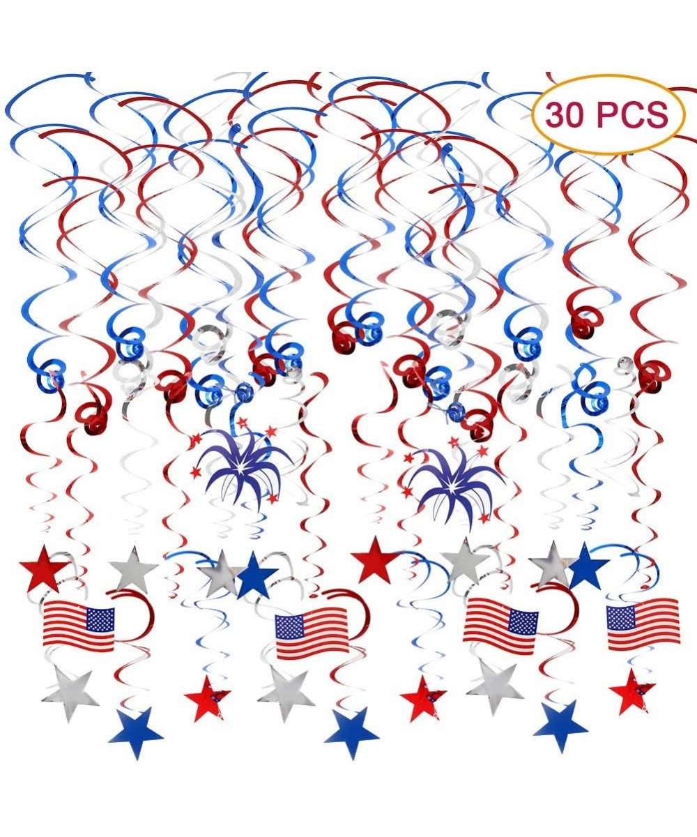 4th of July Patriotic Party Decorations- Patriotic Hanging Swirl Streamers(30 PCS) with USA Flag/Stars Red White Blue-Fourth ...