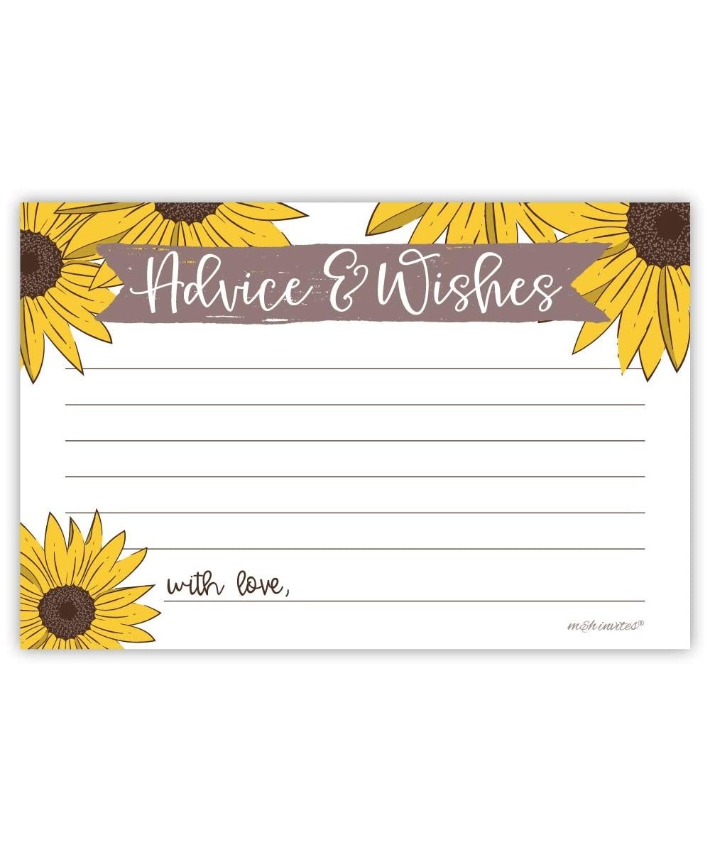 Sunflower Advice and Wishes Cards (50 Pack) Any Occasion - Bridal Shower- Wedding Guest- Baby Shower- Birthday or Anniversary...