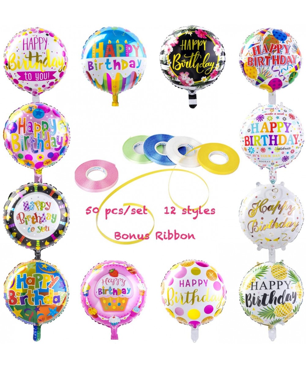 Happy Birthday Aluminum Foil Balloons (50-Pieces) with 100 Meter Ribbons - Helium Floating Mylar Balloon Party Decoration Sup...