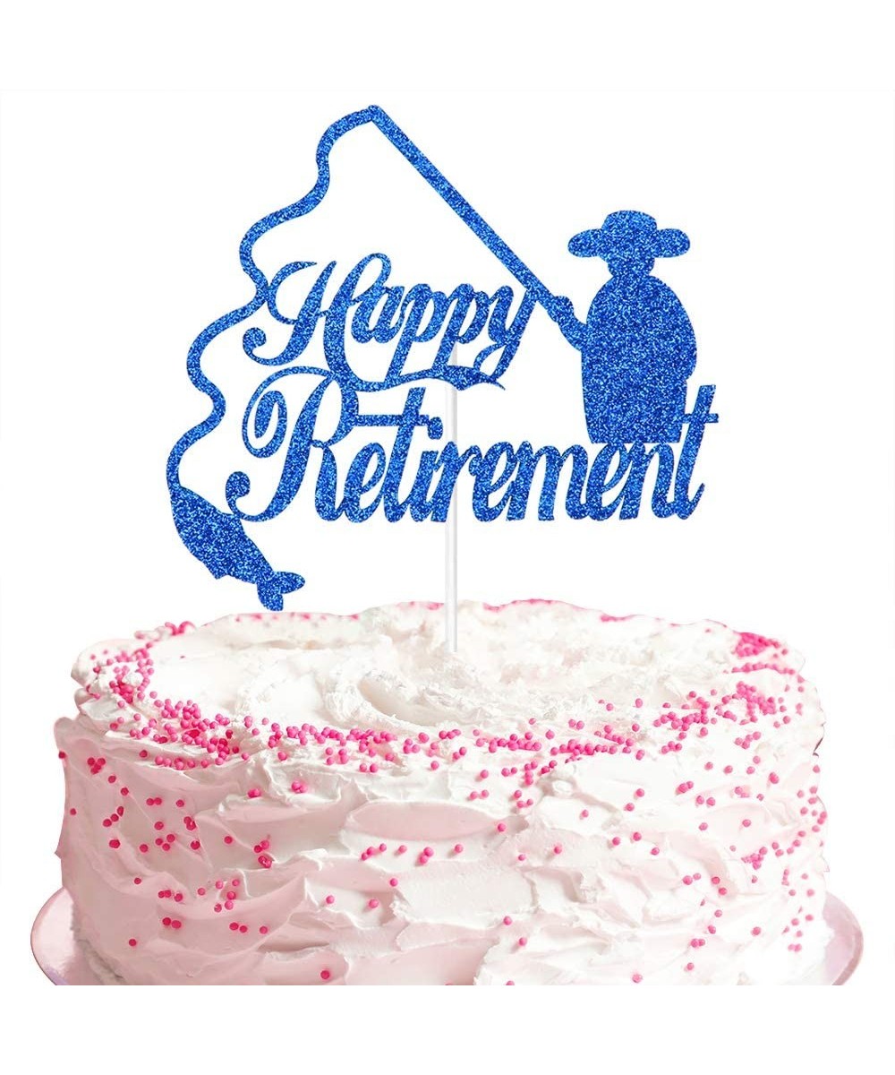 Happy Retirement Cake Topper- Retirement Party Decoration Supplies- Retirement Party Supplies Favors - Blue Glitter - CR197X6...