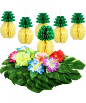 42 Pieces Hawaiian Tropical Party Decoration- 18 Pieces Tropical Faux Palm Leaves- 18 Pieces Artificial Hibiscus Flowers with...