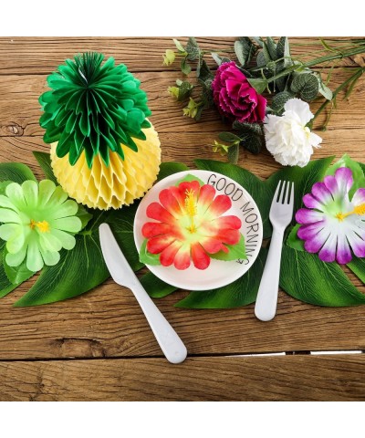 42 Pieces Hawaiian Tropical Party Decoration- 18 Pieces Tropical Faux Palm Leaves- 18 Pieces Artificial Hibiscus Flowers with...