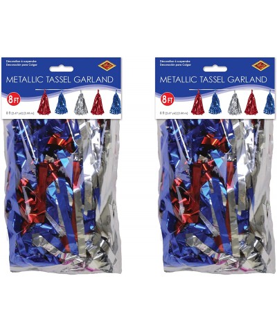 2 Piece Metallic Tassel Garlands- 9.75" x 8'- 9.75" x 8'- Red/Silver/Blue - CG12O7WBW0Z $7.18 Streamers