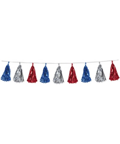 2 Piece Metallic Tassel Garlands- 9.75" x 8'- 9.75" x 8'- Red/Silver/Blue - CG12O7WBW0Z $7.18 Streamers