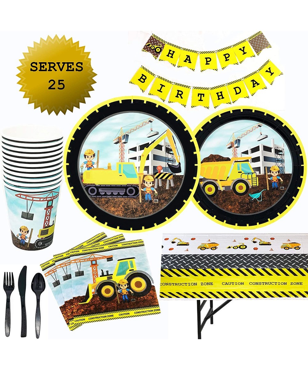 CONSTRUCTION Birthday Party Supplies dump truck and tractor party set Including Plates- Cups- Napkins- Tablecloth- Banner- Fo...