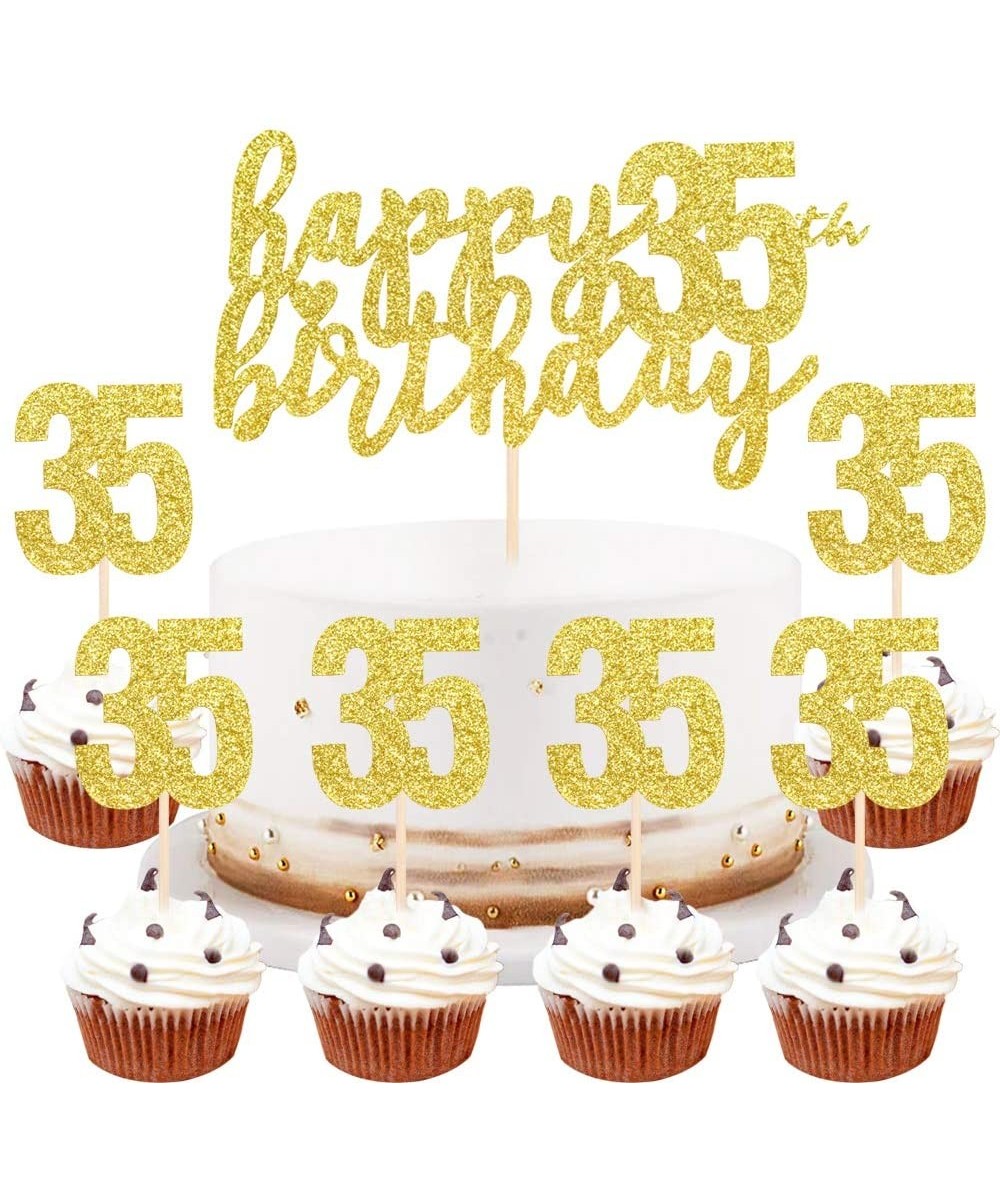 7 Piece Set 35th Birthday Cake Topper for Happy Birthday- 35 Golden Flash 35th Cake Topper Happy Birthday Cake Topper Cake Or...