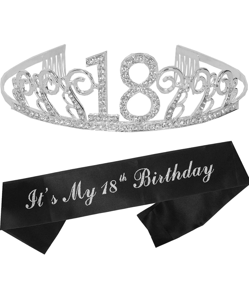 18th Birthday Gifts for Girl- 18th Birthday Tiara and Sash Silver- Happy 18th Birthday Party Supplies- 18 & Fabulous Glitter ...