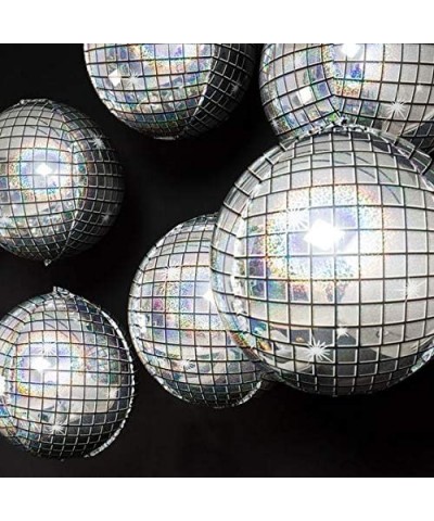 Holographic Silver Laser Disco Ball Balloon Hangable 4 Count 16" 4D Large Inflatable Sphere Aluminum Foil Balloon Mirror Meta...