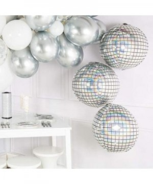 Holographic Silver Laser Disco Ball Balloon Hangable 4 Count 16" 4D Large Inflatable Sphere Aluminum Foil Balloon Mirror Meta...