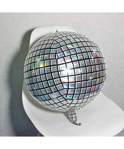 Holographic Silver Laser Disco Ball Balloon Hangable 4 Count 16" 4D Large Inflatable Sphere Aluminum Foil Balloon Mirror Meta...