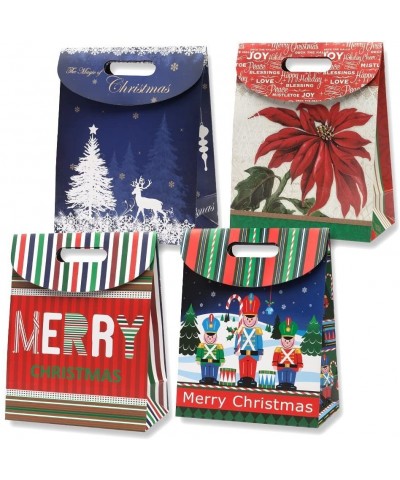 Medium Christmas Fold Over Gift Bags with Handles 12 Pack 4 Assorted Holiday Designs for Easy Wrapping Kids Presents Prizes &...