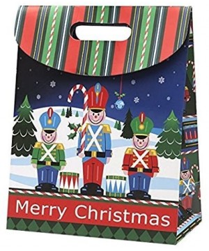 Medium Christmas Fold Over Gift Bags with Handles 12 Pack 4 Assorted Holiday Designs for Easy Wrapping Kids Presents Prizes &...