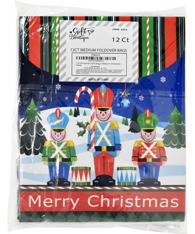 Medium Christmas Fold Over Gift Bags with Handles 12 Pack 4 Assorted Holiday Designs for Easy Wrapping Kids Presents Prizes &...