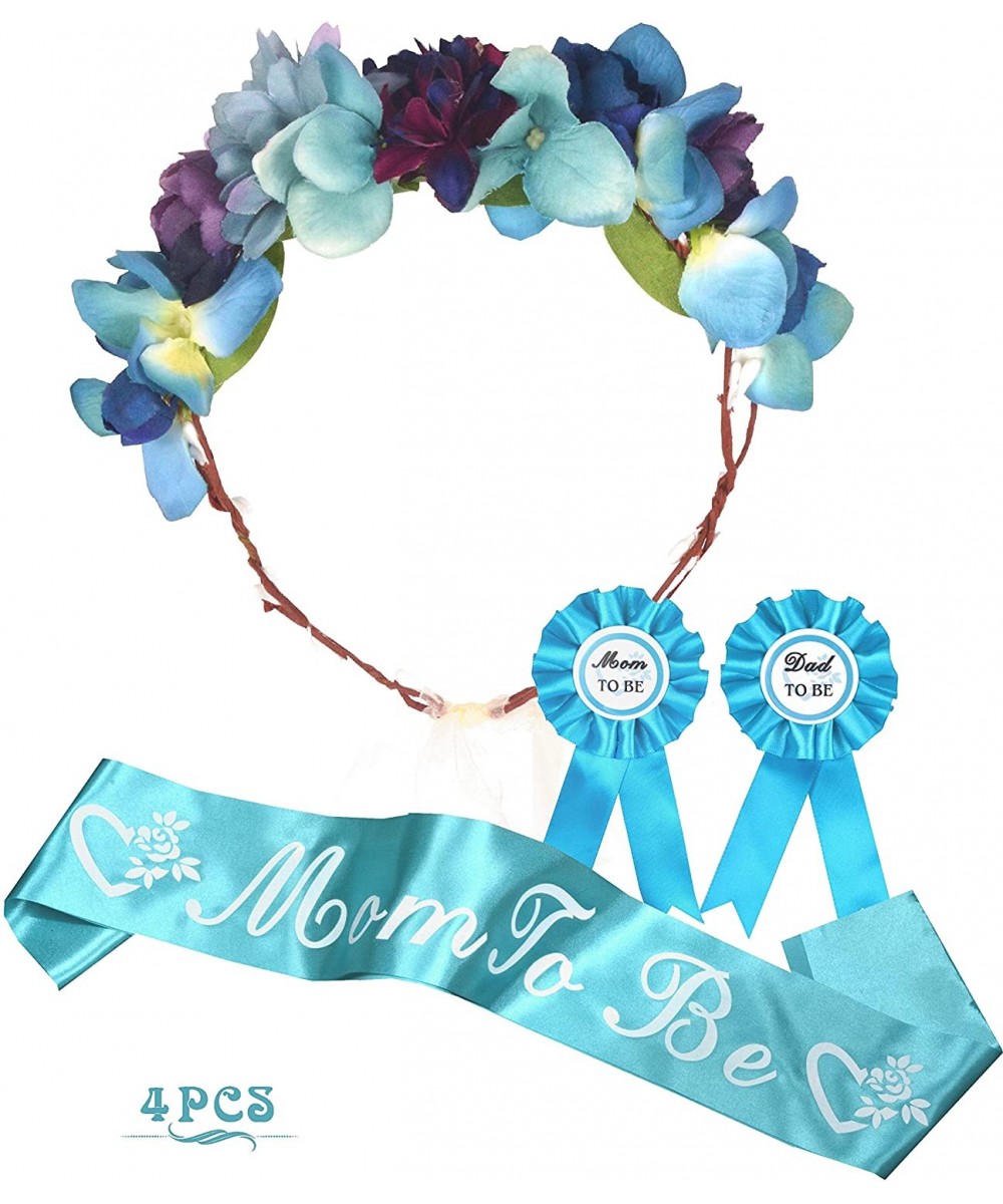 Baby Shower Decoration for Boy- Mother To Be Flower Crown Tiara- Mommy to be Sash and Mom to be Pin- Dad To Be Pin- Baby Show...