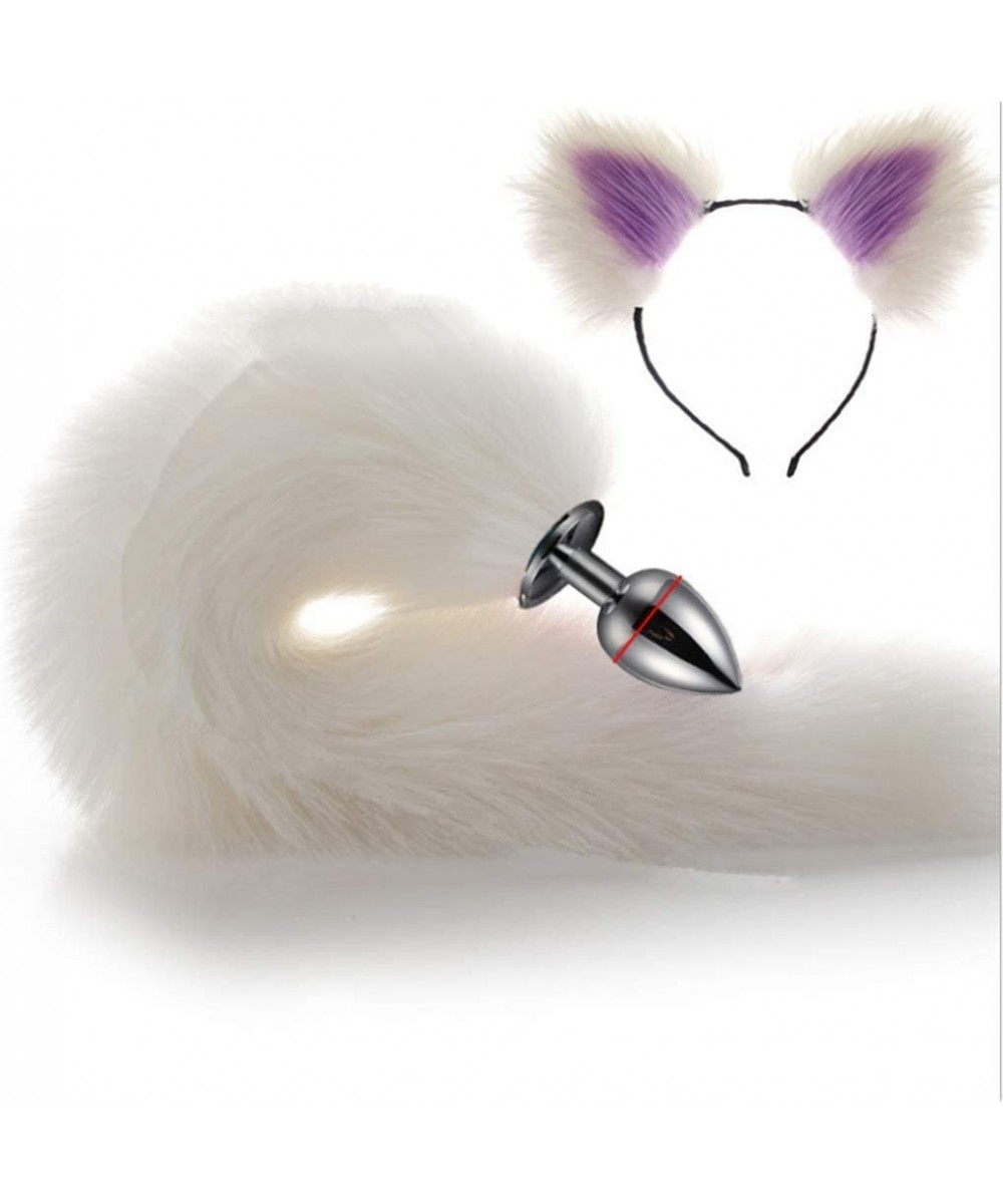 White Three Sizes Fluffy Faux Fox Tail & Cat Ears Headband Charms Role Play Costume Party Masquerade Cosplay Prop (White & Pu...