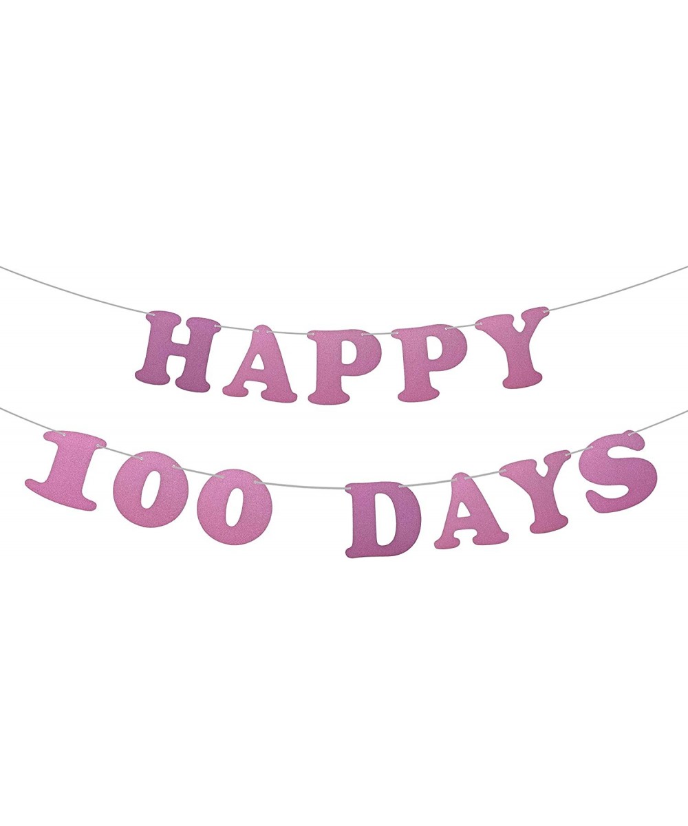 100 Days Happy Banner- Baby Shower Birthday Party Decoration Supplies Wedding Fall in Love 100 Days Bunting Pink Glitter Pape...