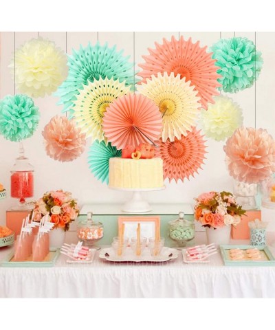 Baby Shower Decorations Bridal Shower Decorations Mint Green Peach Cream Paper Fan Tissue Pom Pom Bridal Shower Birthday Deco...