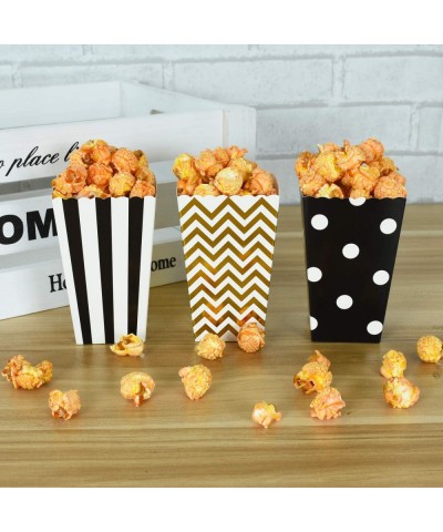 45 Pcs Black Gold Popcorn Boxes Cardboard Candy Container Classic Include 3 Patterns Stripe- Ripple- Polka Dot for Movie Nigh...