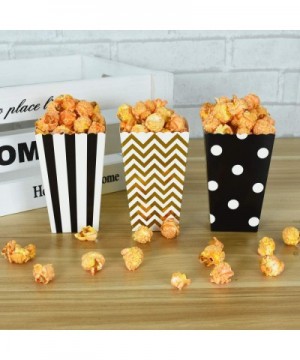 45 Pcs Black Gold Popcorn Boxes Cardboard Candy Container Classic Include 3 Patterns Stripe- Ripple- Polka Dot for Movie Nigh...